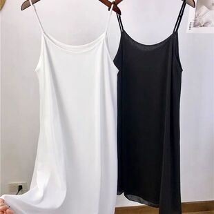 纯白色薄款内衬裙连衣裙里衬打底裙宽松大码中长款吊带睡裙女大码