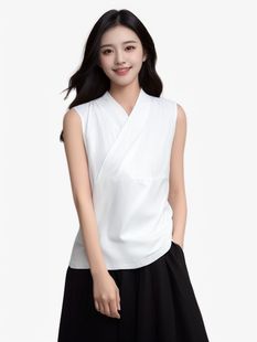 300斤 复古禅服假领大码 汉服内搭打底内衬无袖 交叉领背心上衣中式