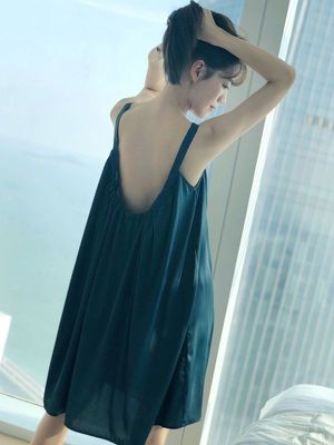 大码300斤女夏季睡裙性感露背V领冰丝薄款纯欲风吊带高级感家居服