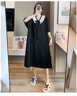 休闲甜美女夏短袖冰丝加大码睡裙2-300斤大码胖mm薄款睡衣可外穿