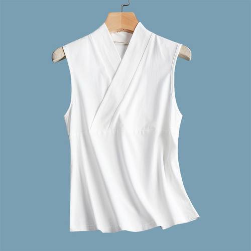 禅服内搭背心古风打底禅衣冰丝无袖大码300斤交叉领中式汉服上衣