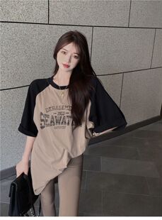 大码300斤冰丝插肩短袖T恤女夏季胖mm设计感小众搭配鲨鱼裤的上衣