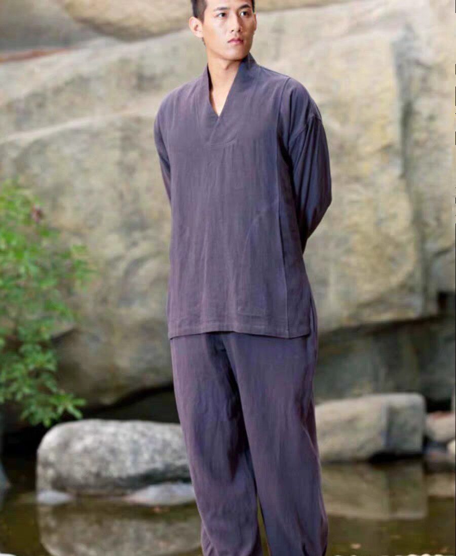 春秋季男女装衬衫禅修打坐居士服交领舒适新中式长袖长裤套装大码
