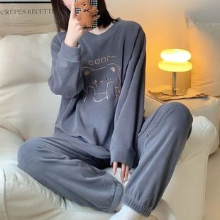 套装 胖MM2 长裤 睡衣保暖德绒加厚女宽松显瘦家居服长袖 300斤大码