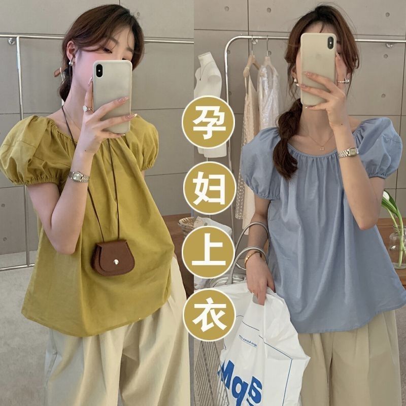 小个子韩系简约泡泡袖宽松衬衣女夏季休闲娃娃衫短袖上衣宽松大码