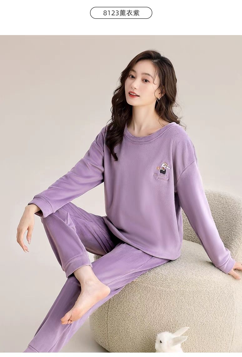 德绒睡衣女秋冬长袖圆领家居服可外穿出门运动保暖套装大码300斤
