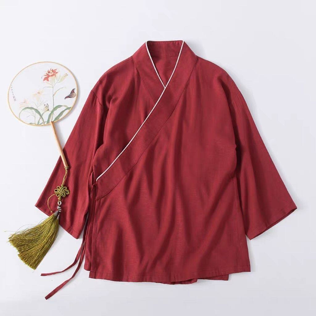 七分袖四季通用文艺改良汉服茶服国风中式男女禅修服唐装上衣大码