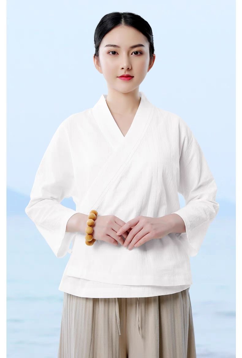 禅修服德绒上衣女改良茶服禅意右衽汉服文艺中国风长袖大码300斤