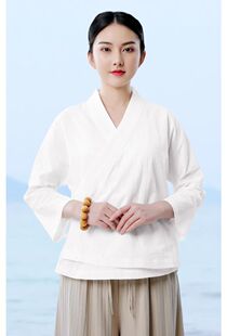 禅修服德绒上衣女改良茶服禅意右衽汉服文艺中国风长袖大码300斤