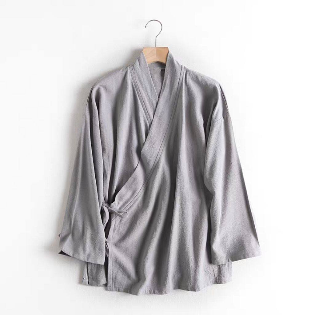 一片式系带交领男女新中式汉服茶禅服春秋长袖太极上衣大码300斤