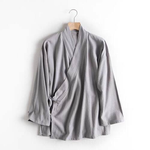 一片式系带交领男女新中式汉服茶禅服春秋长袖太极上衣大码300斤