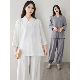 春夏秋新中式复古禅茶服套装国风斜襟太极服禅服家居服居士服大码