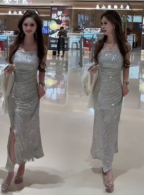 2025春季新款时尚气质显瘦感拼接袖西装亮片吊带裙两件套装女