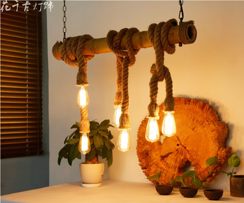 麻绳吊灯美式复古创意竹筒个性艺术吊灯餐厅酒吧台咖啡厅装饰吊灯