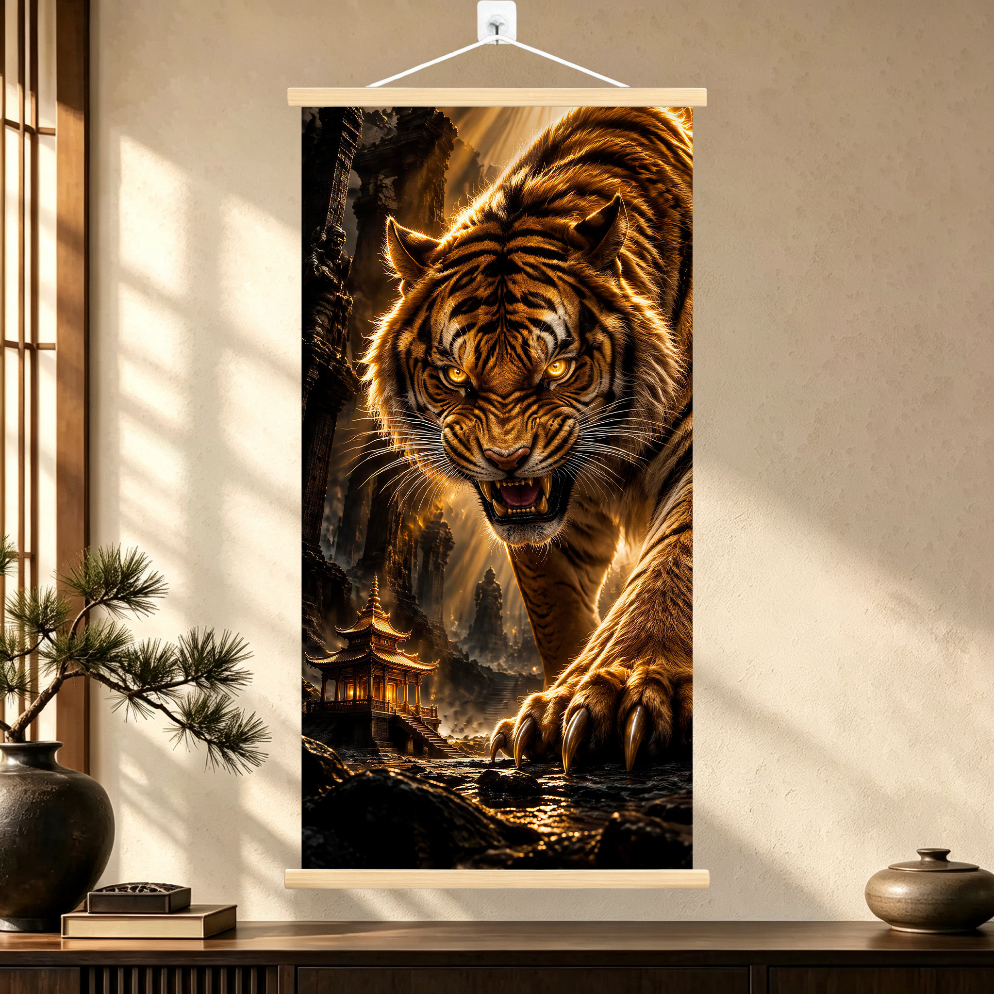 新中式老虎画像猛虎下山挂画