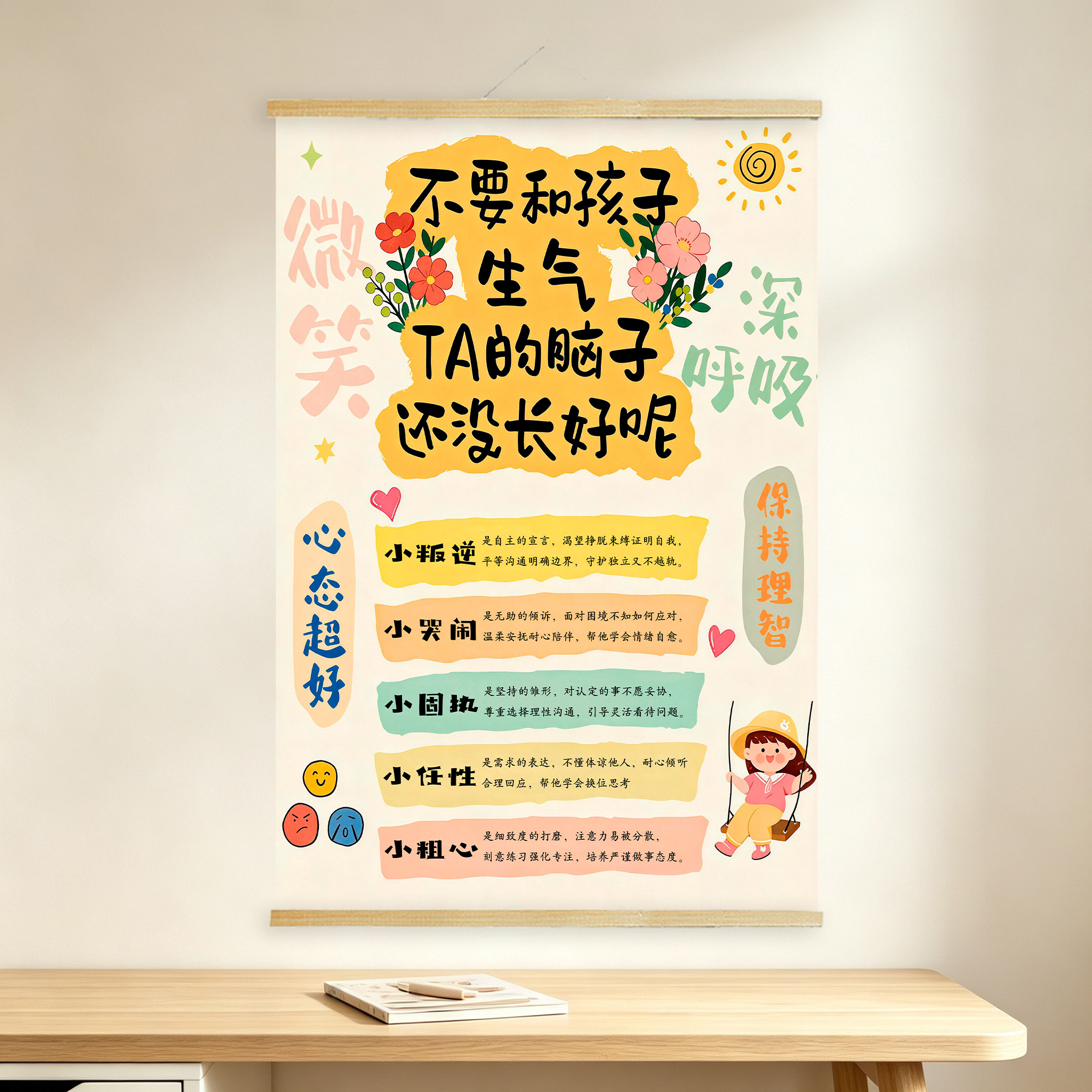 别和孩子生气挂画别吼儿子女儿情绪稳定客厅卧室儿童房海报装饰画