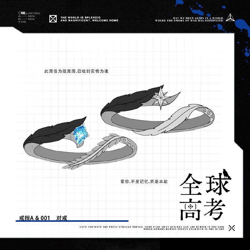 全球高考小说周边饰品戒指勋章