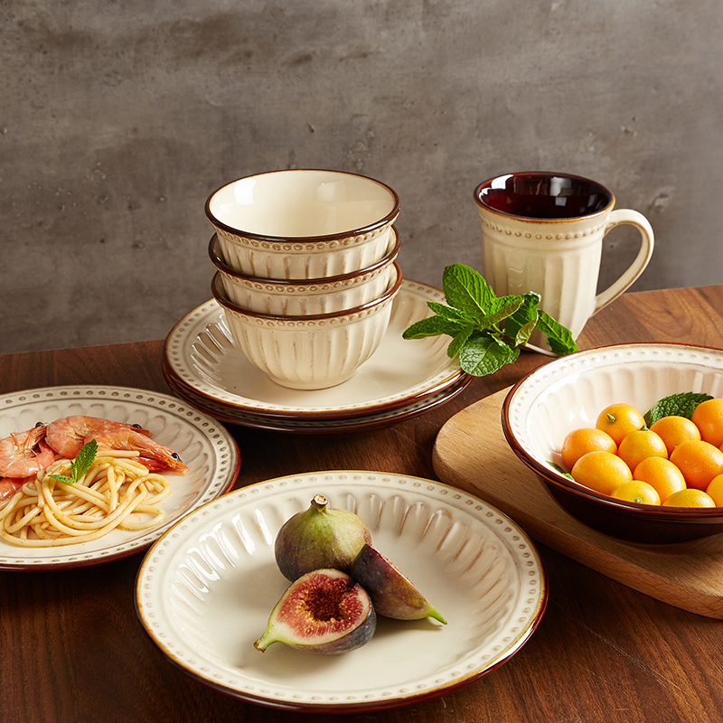 玉泉浮雕复古碗碟牛排盘