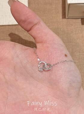 双环镶钻银锁骨链轻奢小众送礼