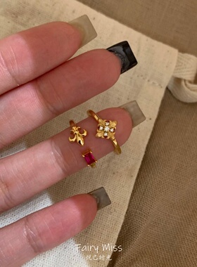 鸢尾花红宝石戒指古法宫廷风尾戒