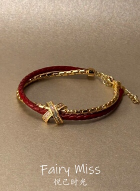 古著马年本命红金双层小众手链女