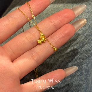 「马上有钱花」黄金色小马驹四叶花流苏项链本命年精致可爱锁骨链