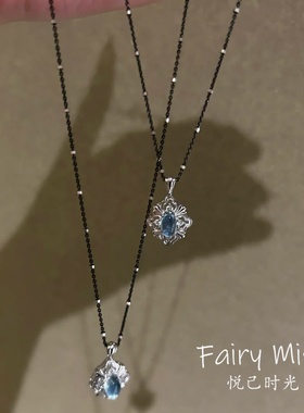 意大利黑银素清冷感鸢尾花锁骨链