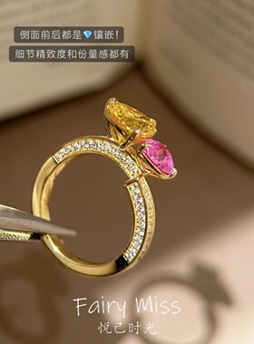 双心绯璨复古轻奢锆石排钻戒指女