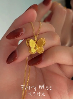 新中式拉丝金葫芦福蝶小众锁骨链