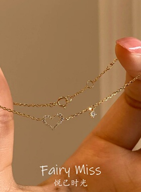 轻奢金色镶钻爱心细链条百搭手链