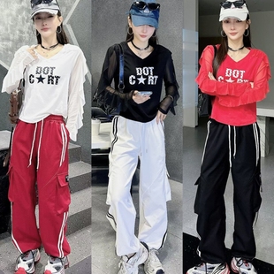 2025春秋新款 女網紅同款 寬松長袖 鬼步舞健身操隊服 曳步舞運動套裝