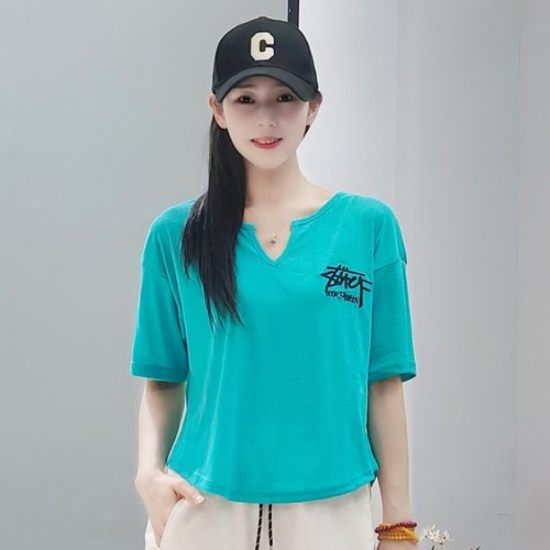 夏季新款冰感休闲宽松广场舞短袖T恤防晒舒适曳舞V领百搭时尚上衣