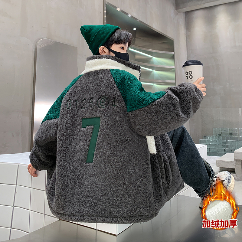 男童外套秋冬款2025新款冬季加绒加厚毛毛衣中大儿童男孩冬装棉服