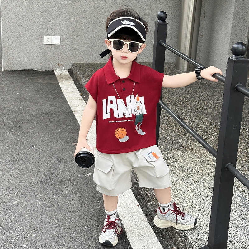 酷帅童装男童夏套装2026新款帅气小孩衣服儿童短袖polo衫工装短裤