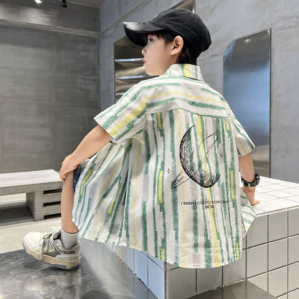 男童衬衫短袖夏装2026新款儿童韩版中大童衬衣套装纯棉夏季两件套