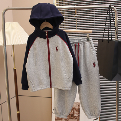 女童加绒卫衣套装秋冬2025新款洋气女大童冬季加厚连帽休闲两件套