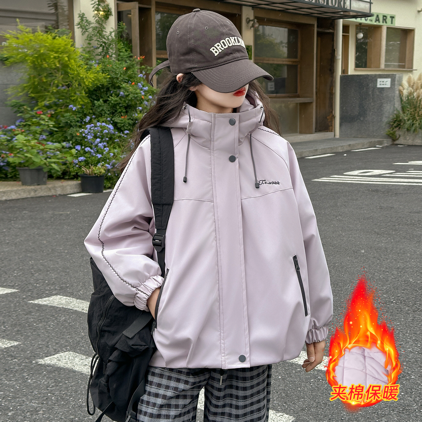 女童外套秋冬款2025新款洋气儿童冬装夹棉加厚冲锋衣中大童派克服