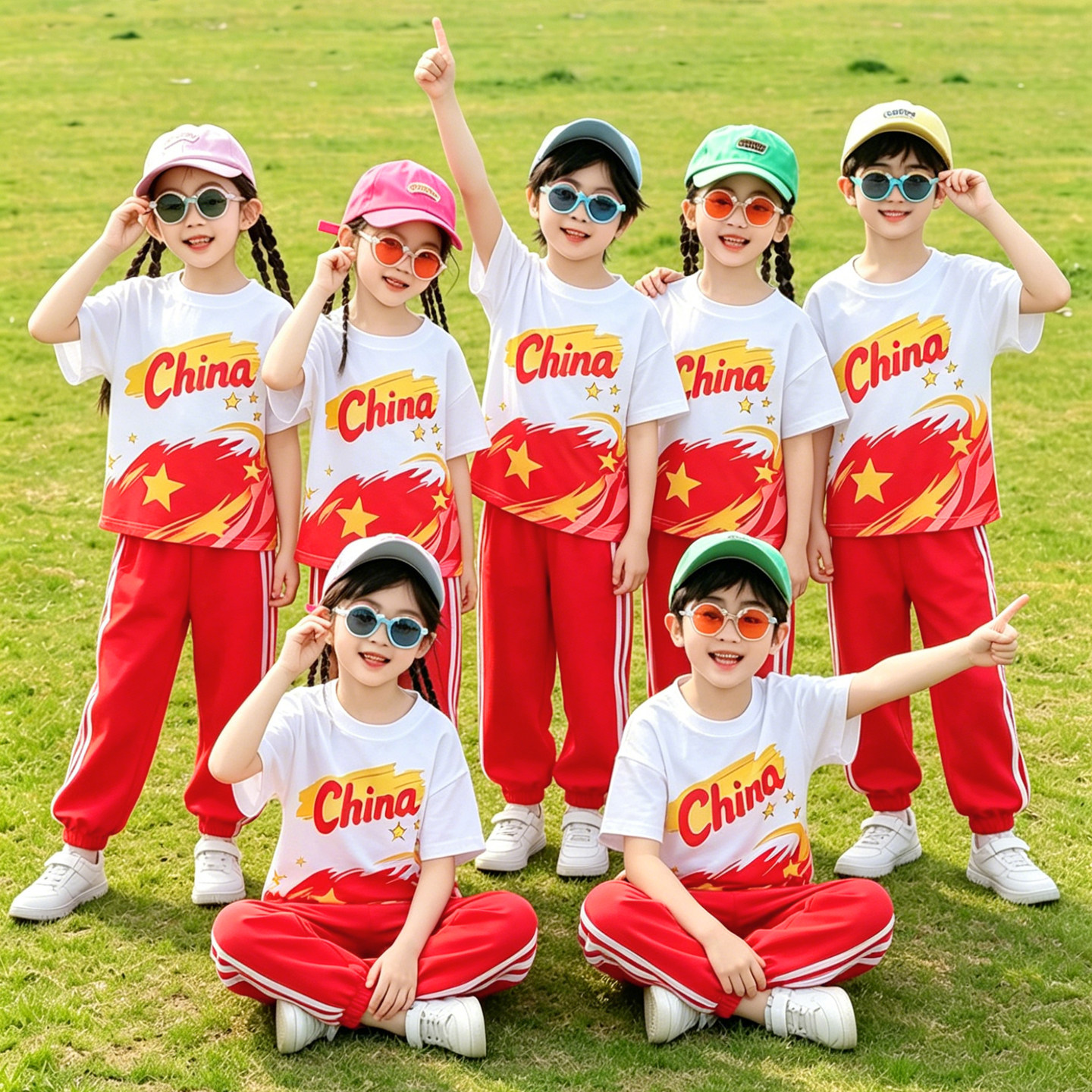 六一儿童啦啦队演出服运动会开幕式班服套装合唱朗诵红色表演服装