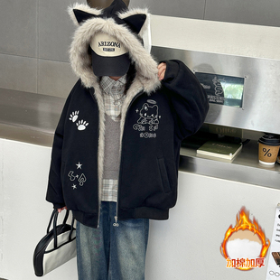 女童可爱加厚外套秋冬款2025新款儿童宽松休闲保暖夹棉毛绒上衣潮