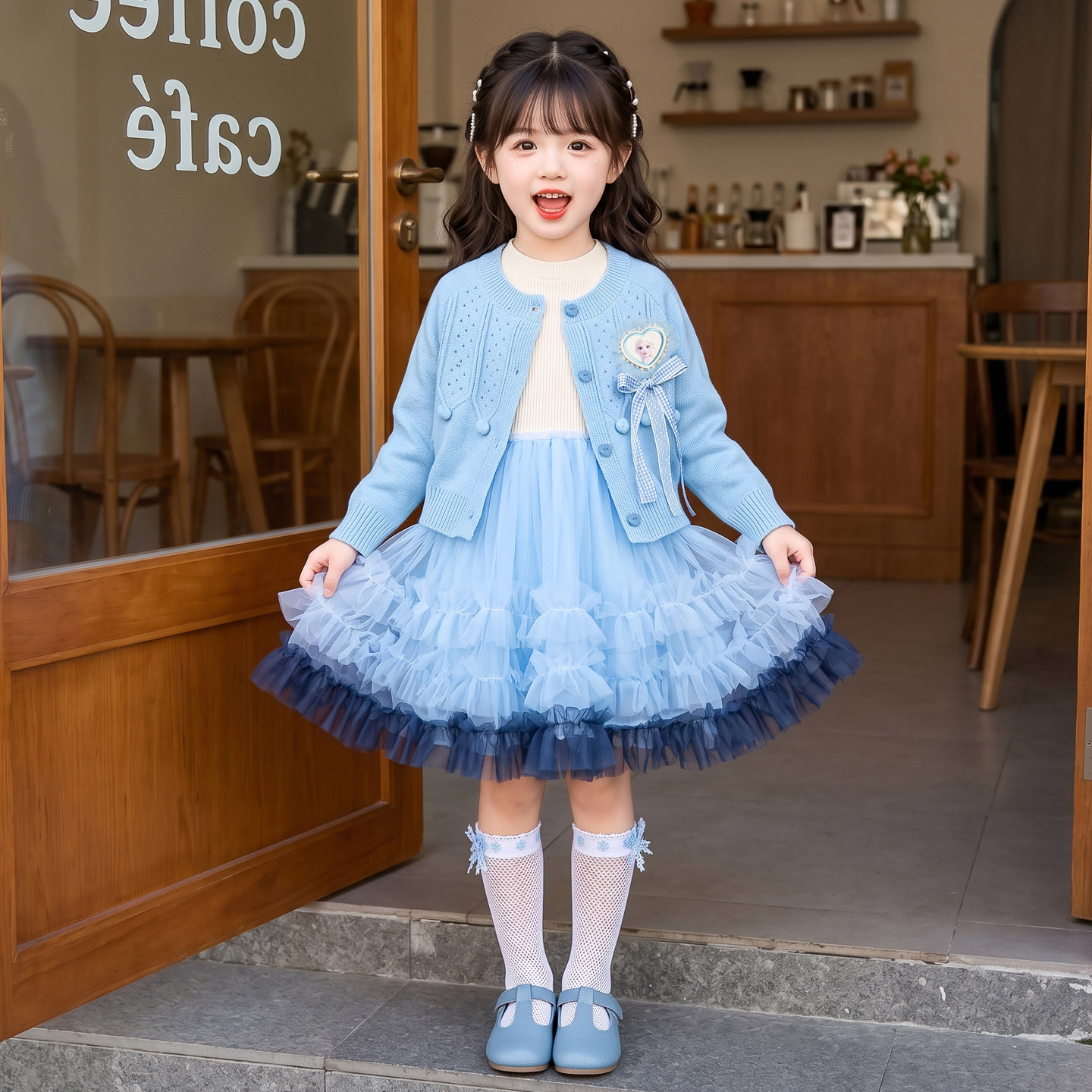 艾莎公主裙女童秋装2026新款儿童毛衣连衣裙春秋女孩爱莎裙子套装