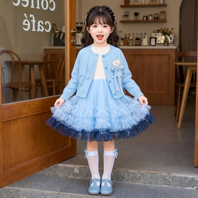 艾莎公主裙女童秋装2026新款儿童毛衣连衣裙春秋女孩爱莎裙子套装