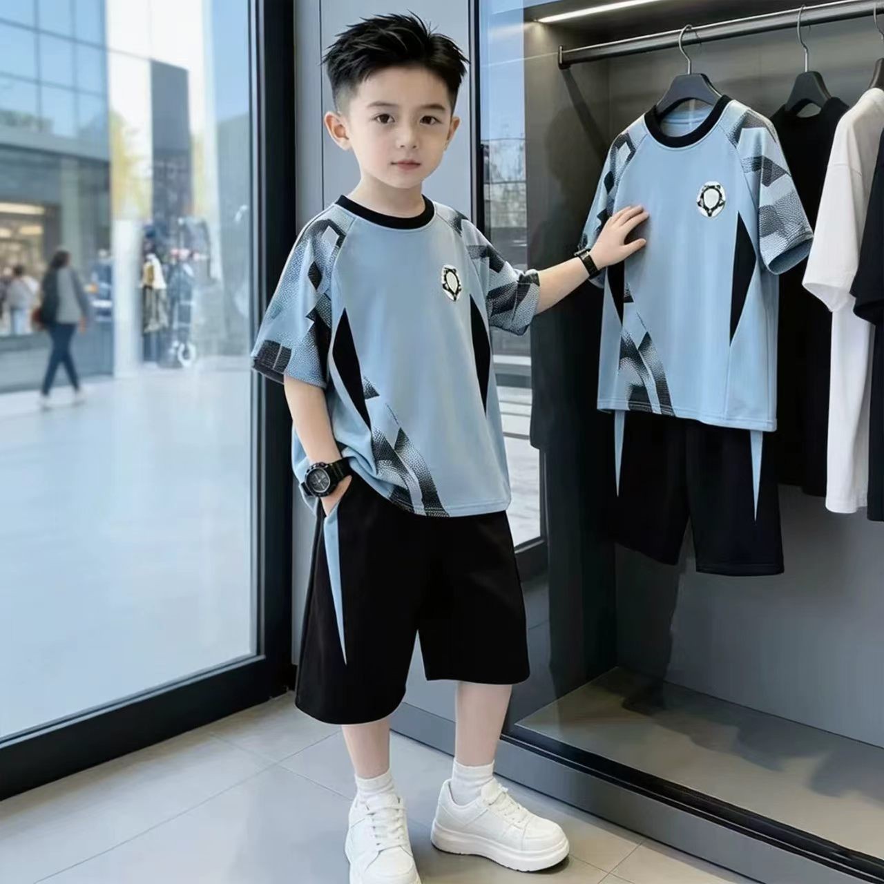 男童休闲冰丝夏装短袖速干套装2026新款夏季中大童夏款运动球服潮