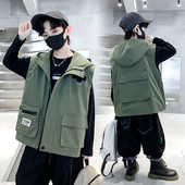 痞帅宽松夹棉坎肩男孩中大童冬装 2025新款 马甲外穿春秋款 男童工装