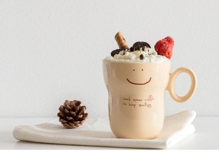 北欧ins风奶黄色陶瓷咖啡杯子马克杯家用喝水杯可爱牛奶拉花杯