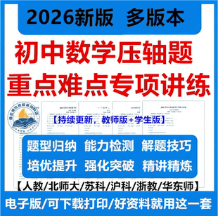 2026年初中数学压轴题人教版北师大版华东师版沪教版苏教版湘教版七八九年级上册下册精讲精练专项训练突破同步讲义练习册电子版