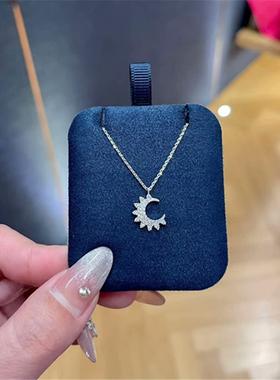 s925纯银小月亮项链女锁骨链月亮耳环耳钉轻奢小众送女友生日礼物