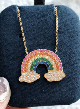 [新品]彩虹云朵项链女锁骨链毛衣链彩虹耳环耳坠百搭送女友礼物