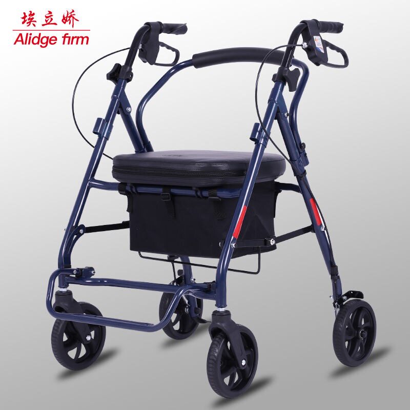 老人购物车手推可坐老年辅助步行车轻便折叠代步买菜车拐四轮轮椅