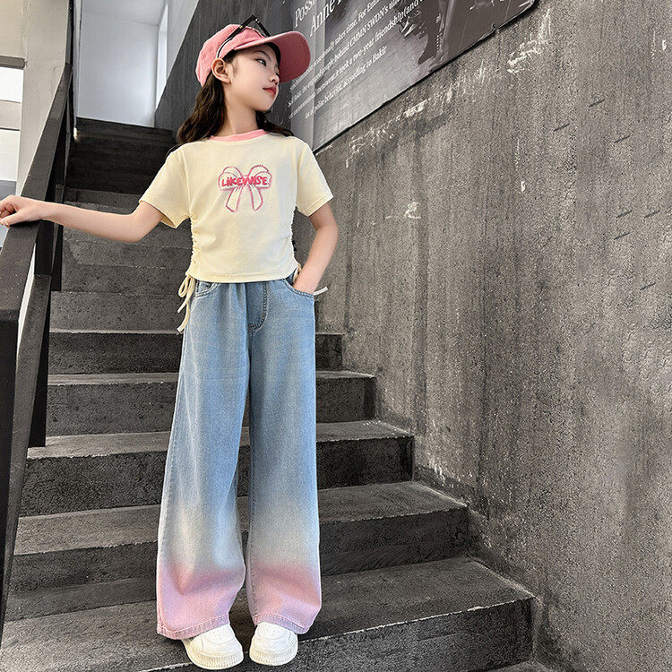 女童裤子夏季2026新款洋气儿童休闲防蚊裤薄大童装天丝牛仔阔腿裤