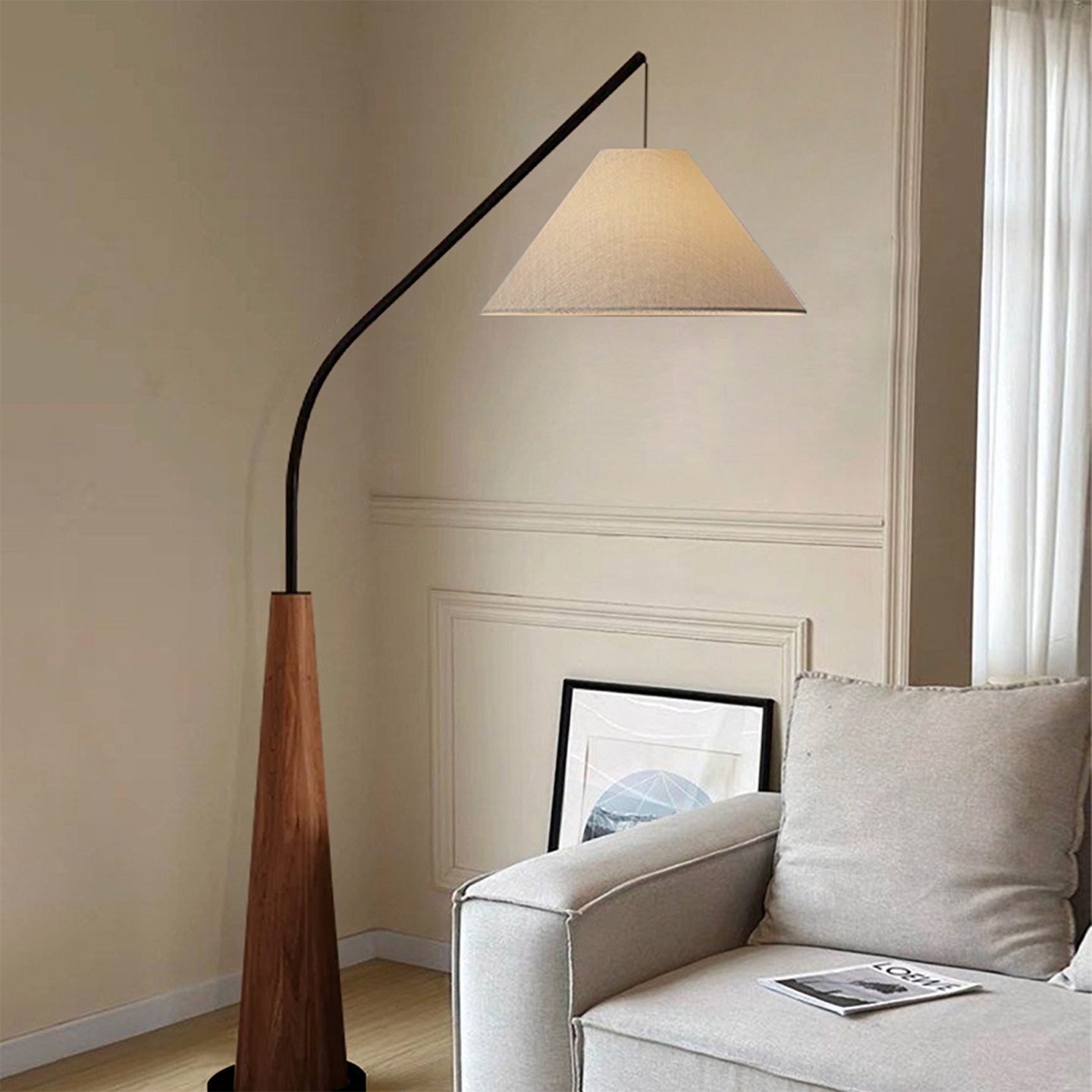 法式中古客厅落地灯中式木纹地灯书房复古风民宿钓鱼灯装饰氛围灯